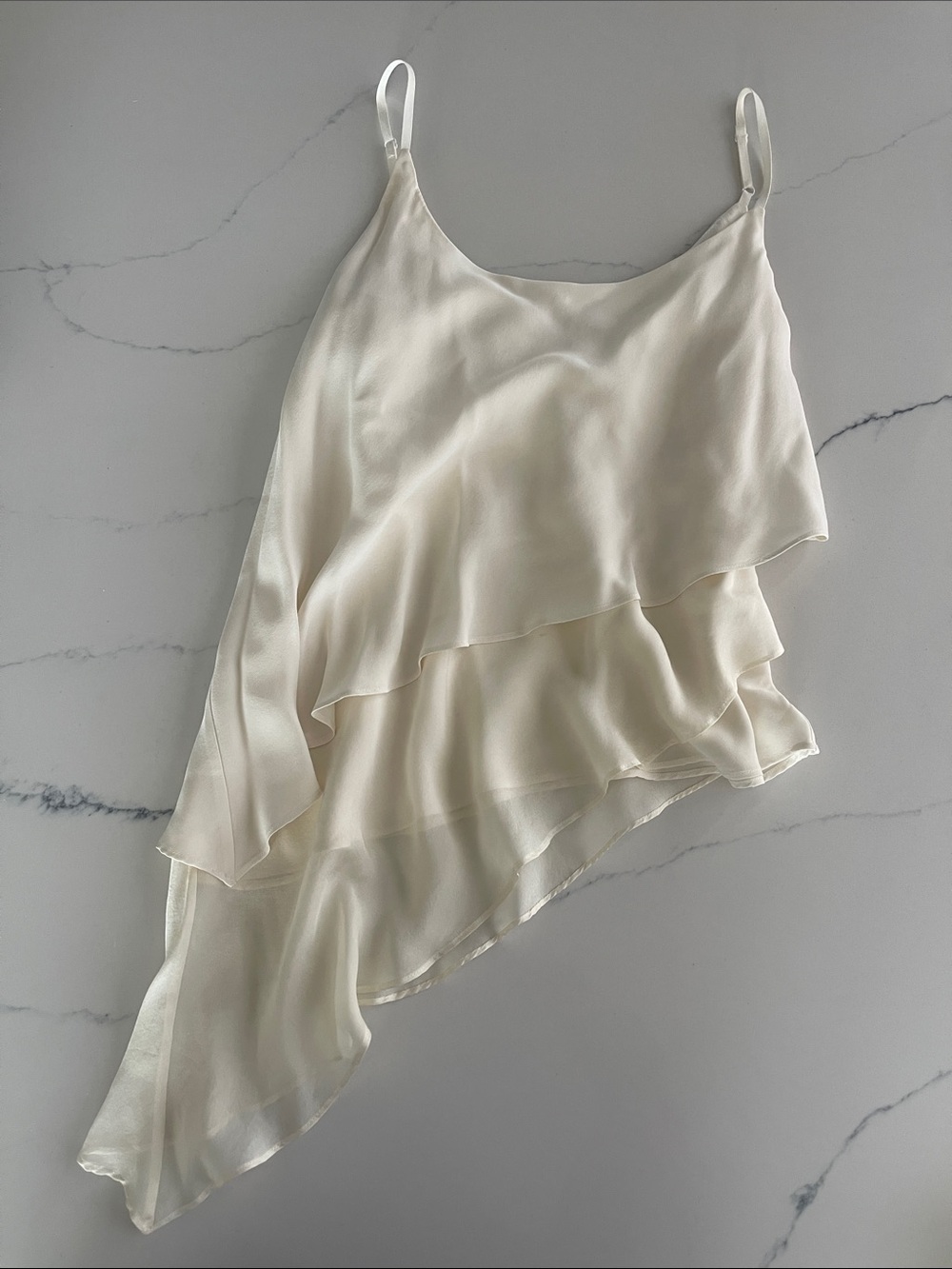 Robert Rodriguez silk Light Cream Asymmetrical Ruffle Camisole Top size 6